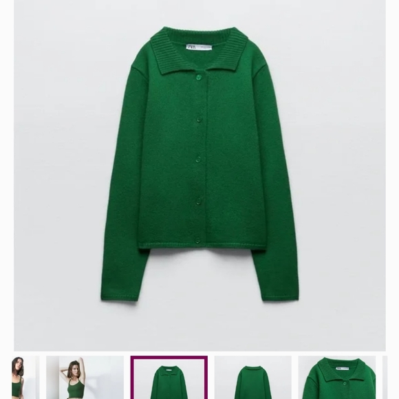 Green Wool Cropped Cardigan Zara Size Small - Picture 8 of 8